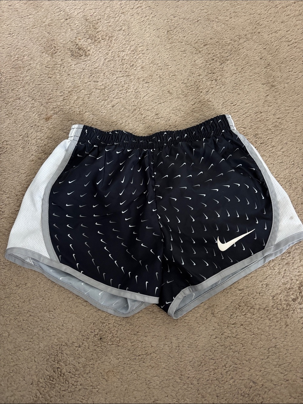 Nike Black and White Women's Athletic Shorts with Swoosh Print